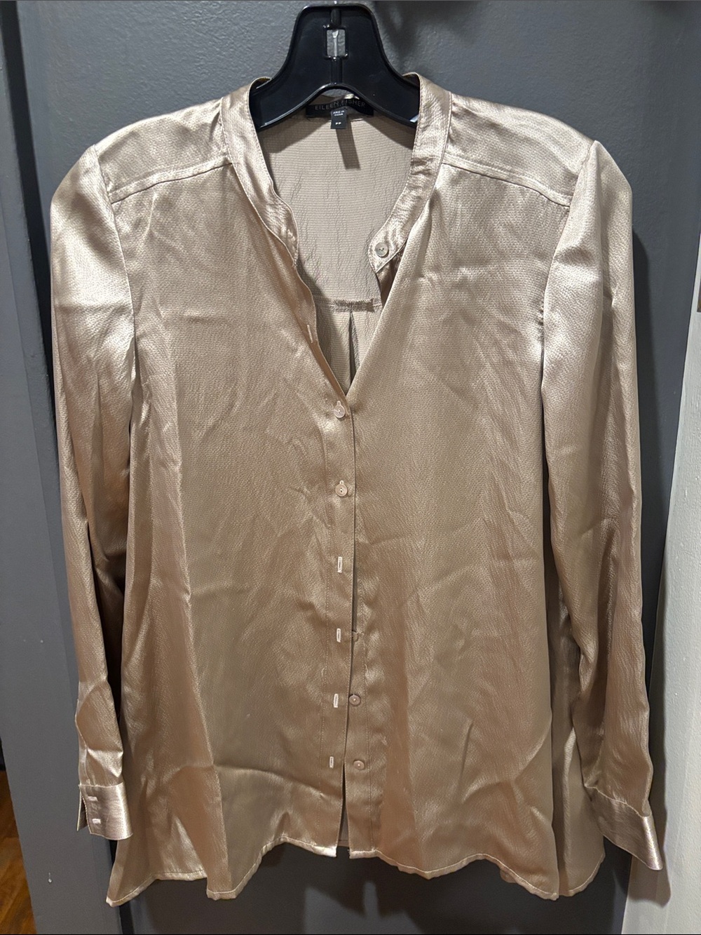 Eileen Fisher Champagne/Taupe 100% silk Button-Front Blouse